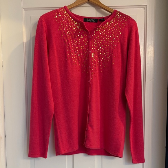 Crystal-Kobe Sweaters - Women's Pink Cardigan with Accents